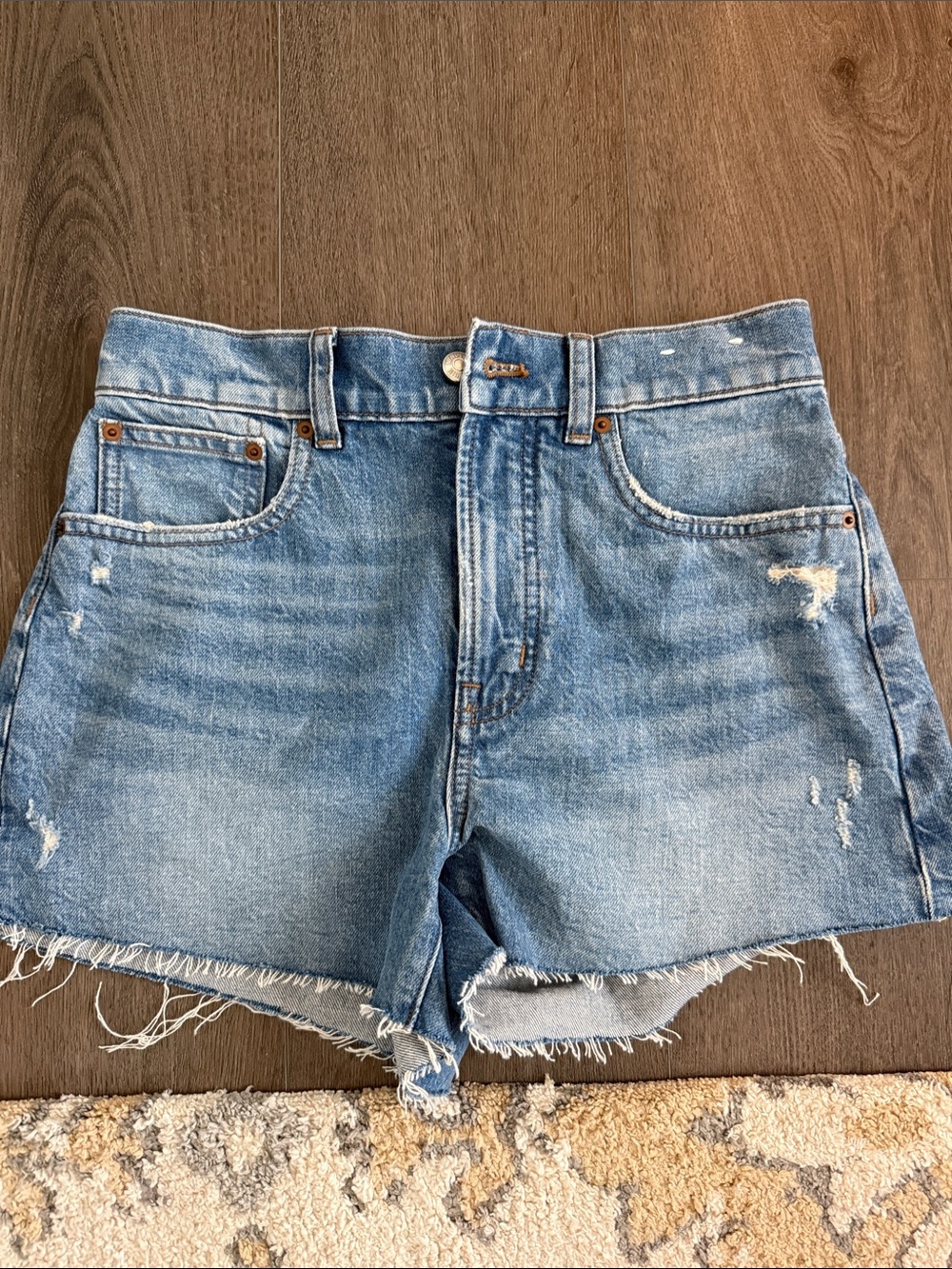 Madewell “The Perfect Jean Short” Light Blue Distressed Denim Shorts